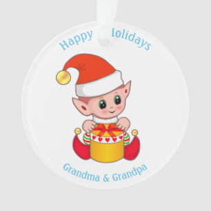 Cute Christmas Elf For Grandma & Grandpa Ornament