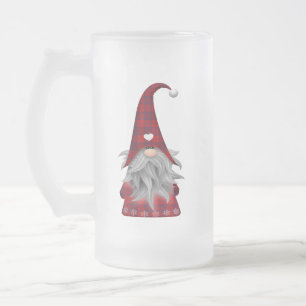 Cute Christmas Elf Gnome Frosted Glass Beer Mug