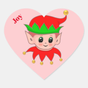 Cute Christmas elf & gold jingle bells Heart Sticker