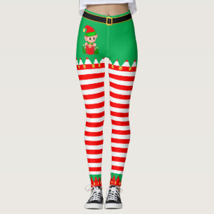 Cute Christmas Elf & Gold Jingle Bells Leggings