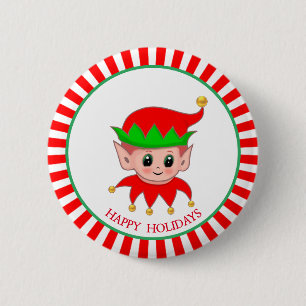 Cute Christmas elf & golden jingle bells 6 Cm Round Badge