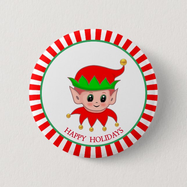 Cute Christmas elf & golden jingle bells 6 Cm Round Badge (Front)