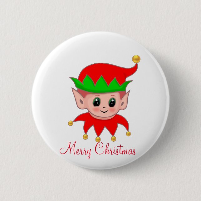 Cute Christmas elf & golden jingle bells 6 Cm Round Badge (Front)