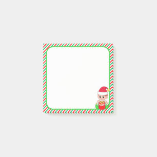 Cute Christmas Elf  & Green, Red & White Frame Post-it Notes
