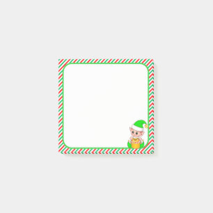 Cute Christmas Elf  & Green, Red & White Frame Post-it Notes