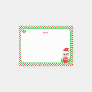 Cute Christmas Elf  & Green, Red & White Frame Post-it Notes