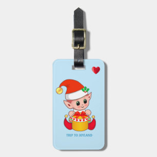 Cute Christmas Elf & Heart Luggage Tag