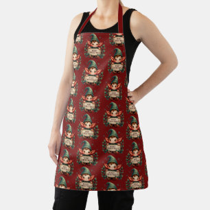 Cute Christmas Elf Holding Merry Sign Red Apron
