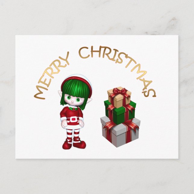 Cute Christmas Elf Holiday Postcard (Front)