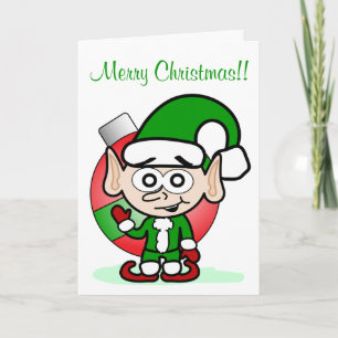 Cute Christmas Elf Holiday Whimsical Cartoon  Card