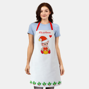 Cute Christmas elf & holly berry leaf decoration Apron
