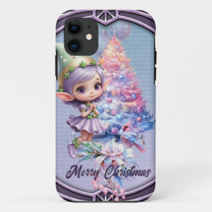 Cute Christmas elf in delicate purple colours  iPhone 11 Case