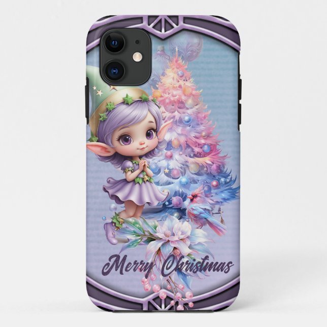 Cute Christmas elf in delicate purple colours  Case-Mate iPhone Case (Back)