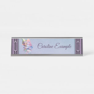 Cute Christmas elf in delicate purple colours Desk Name Plate