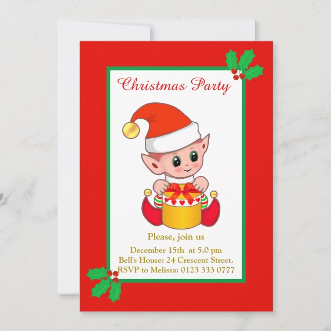 Cute Christmas Elf Invitation (Front)