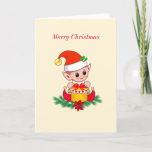 Cute Christmas Elf on Ivory Holiday Card