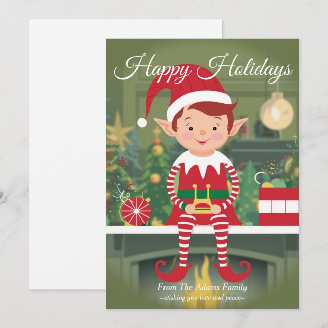 Cute Christmas Elf On Shelf Holiday Card (Front/Back)