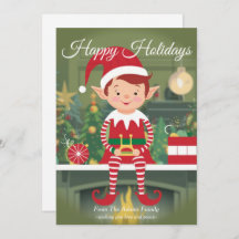 Cute Christmas Elf On Shelf Holiday Card