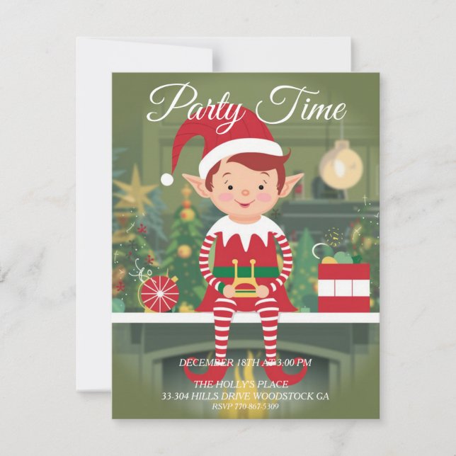 Cute Christmas Elf On Shelf Invitation (Front)