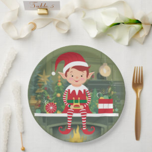 Cute Christmas Elf On Shelf Round Paper Plate