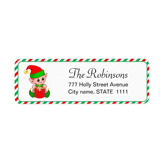 Cute Christmas Elf on White Label (Front)
