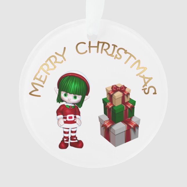 Cute Christmas Elf Ornament (Front)