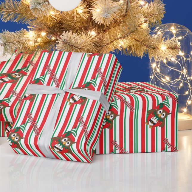 Cute Christmas Elf Owl Wrapping Paper (Holidays)