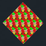 Cute Christmas Elf Pattern on Red Bandana<br><div class="desc">Christmas elf dressed in green pattern on red background. Milo text can be personalised.</div>
