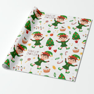 Cute Christmas Elf Pattern Wrapping Paper