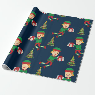 Cute Christmas Elf Pattern Wrapping Paper