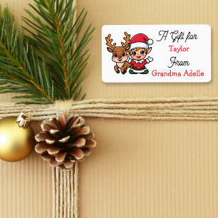 Cute Christmas Elf Personalized to and from Label
