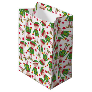Cute Christmas Elf Red Green Medium Gift Bag