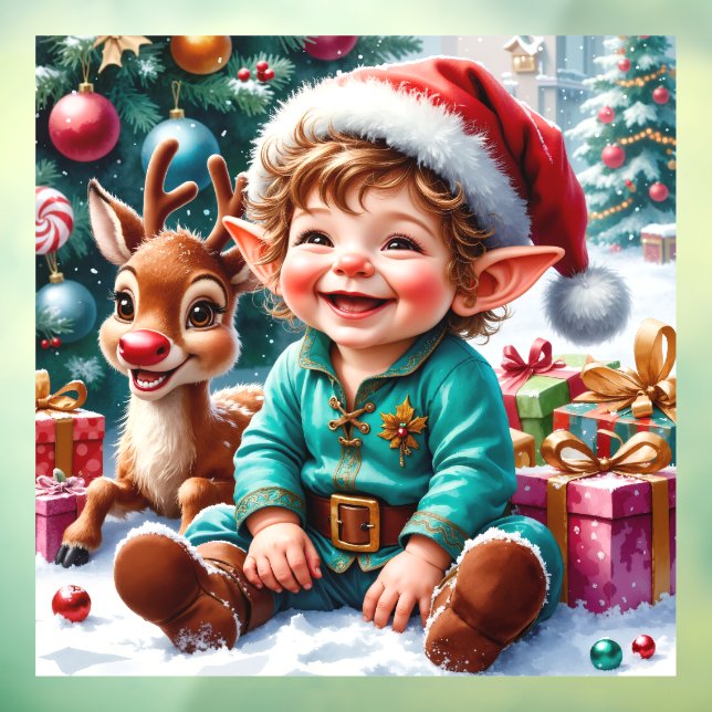 Cute Christmas Elf & Reindeer  Window Cling (Sheet 3)