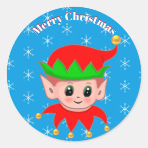 Cute Christmas elf & snowflakes Classic Round Sticker