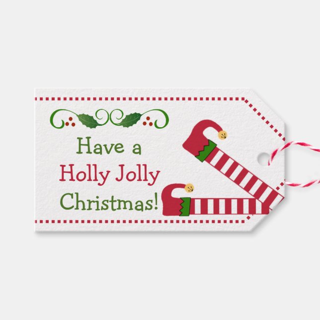 Cute Christmas Elf Stockings Gift Tags (Front (Horizontal))