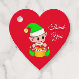 Cute Christmas Elf Thank You on Red Favour Tags