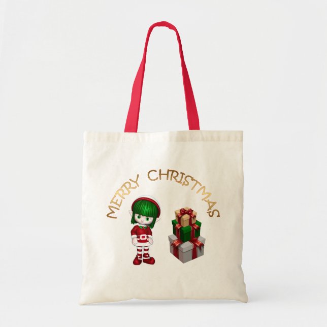 Cute Christmas Elf Tote Bag (Front)
