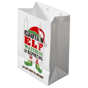 Cute Christmas "Elf Watching" Holiday Gift Bag