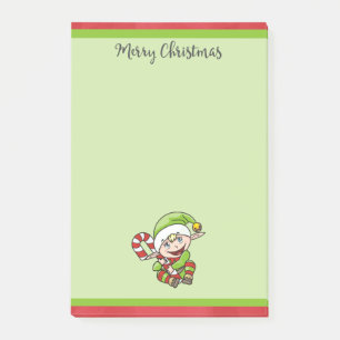 Cute Christmas Elf with Candy Cane Merry Christmas Post-it Notes