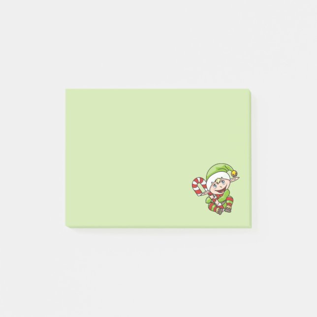 Cute Christmas Elf with Candy Cane Post-it Notes (Front)