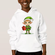 Cute Christmas Elf with Gift – Holiday Hoodie