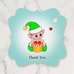 Cute Christmas elf with heart Thank You Favour Tags