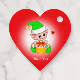 Cute Christmas elf with heart Thank You Favour Tags