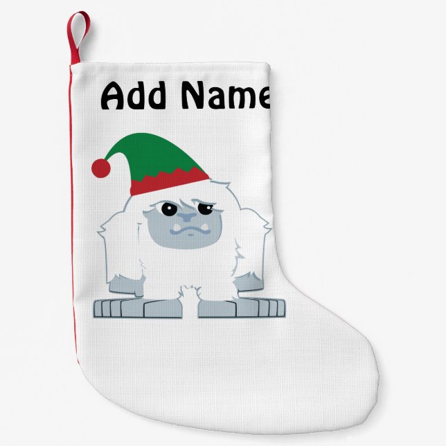 Cute Christmas Elf Yeti Small Christmas Stocking (Front)