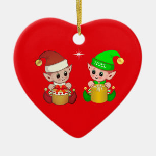 Cute Christmas elves Ceramic Tree Decoration