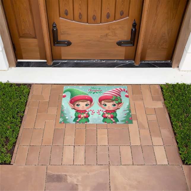 Cute Christmas elves  Doormat (Outdoor)
