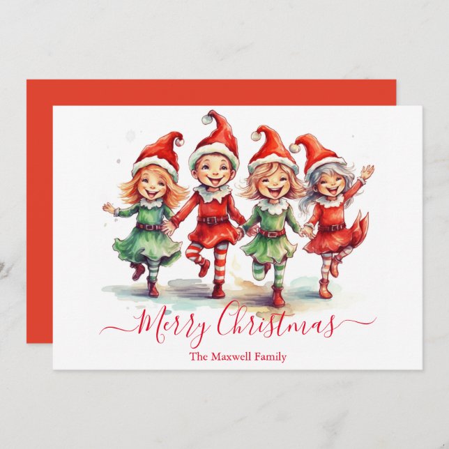 Cute Christmas elves  Holiday Card (Front/Back)
