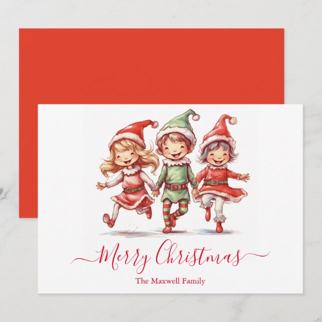 Cute Christmas elves Holiday Card (Front/Back)