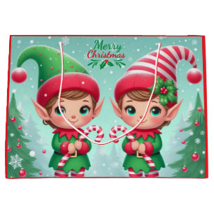 Cute Christmas elves Large Gift Bag