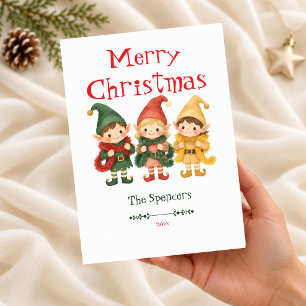 Cute Christmas Elves Merry Christmas Card